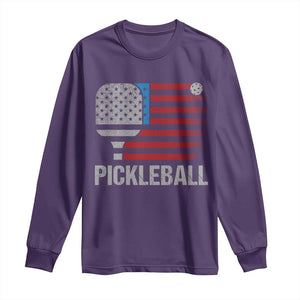 Pickleball Lover Vintage American Flag Long Sleeve Shirt 4th of July TS11 Purple Print Your Wear