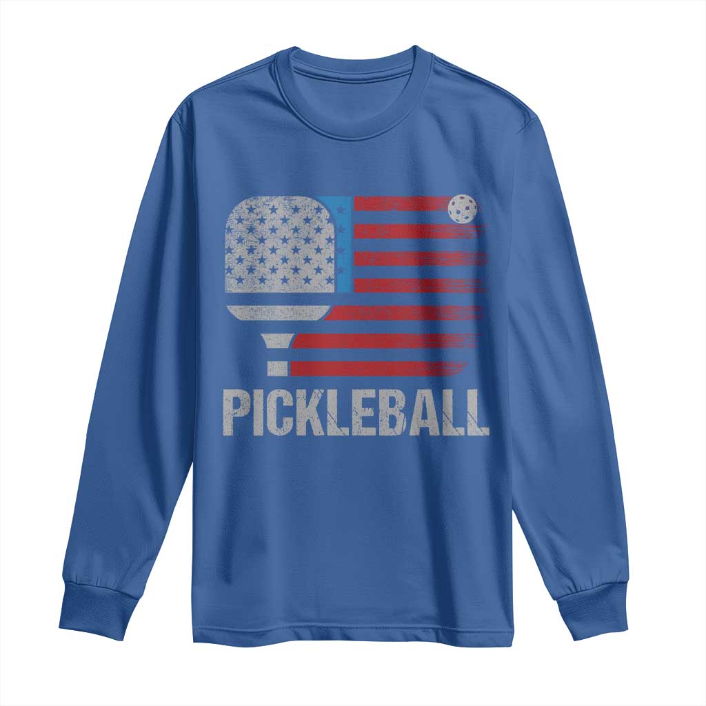 Pickleball Lover Vintage American Flag Long Sleeve Shirt 4th of July TS11 Royal Blue Print Your Wear