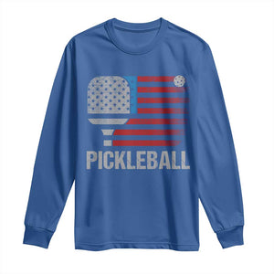 Pickleball Lover Vintage American Flag Long Sleeve Shirt 4th of July TS11 Royal Blue Print Your Wear