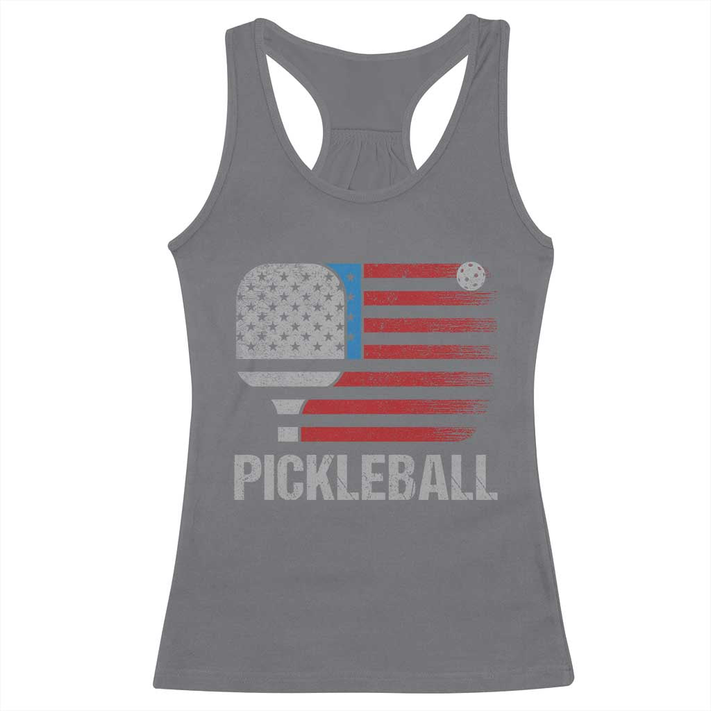 Pickleball Lover Vintage American Flag Racerback Tank Top 4th of July TS11 Charcoal Print Your Wear