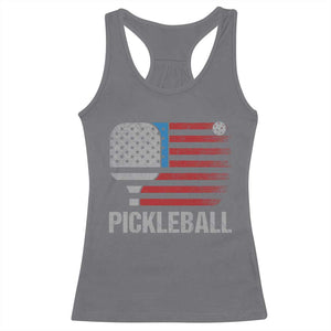 Pickleball Lover Vintage American Flag Racerback Tank Top 4th of July TS11 Charcoal Print Your Wear