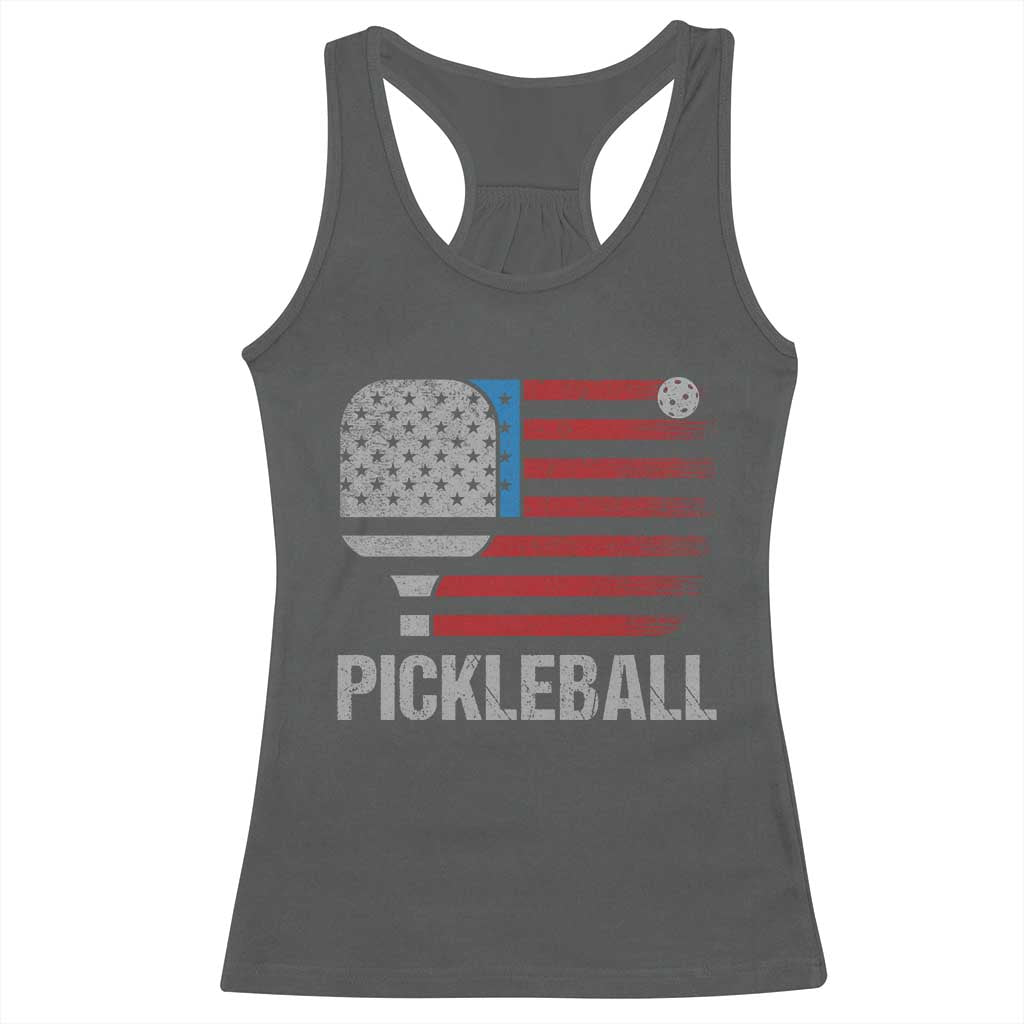 Pickleball Lover Vintage American Flag Racerback Tank Top 4th of July TS11 Dark Heather Print Your Wear