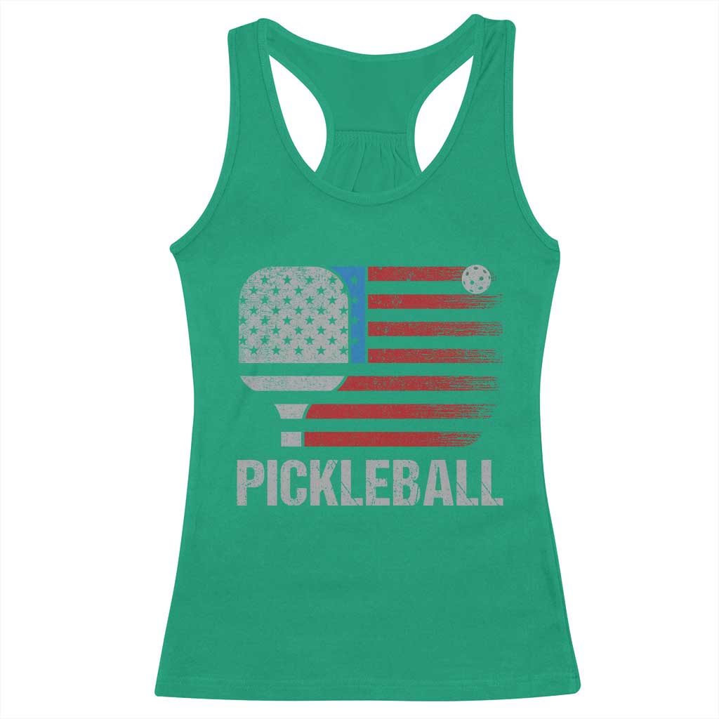 Pickleball Lover Vintage American Flag Racerback Tank Top 4th of July TS11 Irish Green Print Your Wear