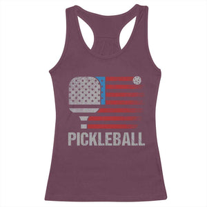 Pickleball Lover Vintage American Flag Racerback Tank Top 4th of July TS11 Maroon Print Your Wear