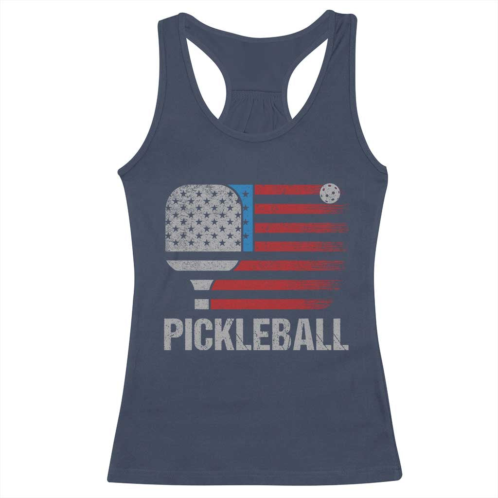 Pickleball Lover Vintage American Flag Racerback Tank Top 4th of July TS11 Navy Print Your Wear