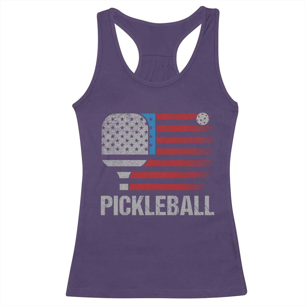 Pickleball Lover Vintage American Flag Racerback Tank Top 4th of July TS11 Purple Print Your Wear