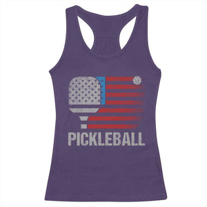 Pickleball Lover Vintage American Flag Racerback Tank Top 4th of July TS11 Purple Print Your Wear