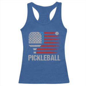 Pickleball Lover Vintage American Flag Racerback Tank Top 4th of July TS11 Royal Blue Print Your Wear