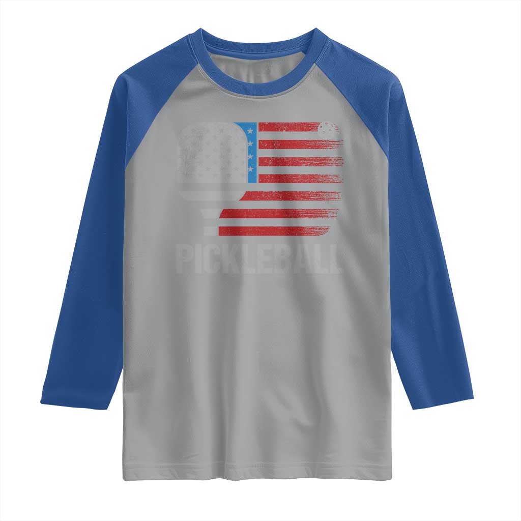 Pickleball Lover Vintage American Flag Raglan Shirt 4th of July TS11 Sport Gray Royal Print Your Wear