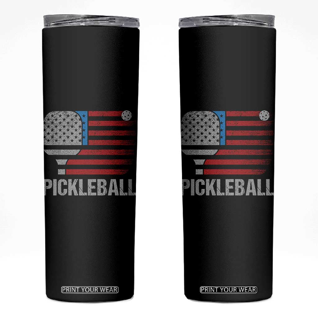 Pickleball Lover Vintage American Flag Skinny Tumbler 4th of July TS11 Black Print Your Wear
