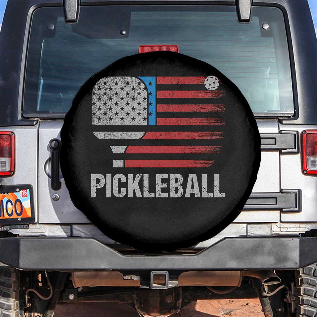 Pickleball Lover Vintage American Flag Spare Tire Cover 4th of July TS11 No hole Black Print Your Wear
