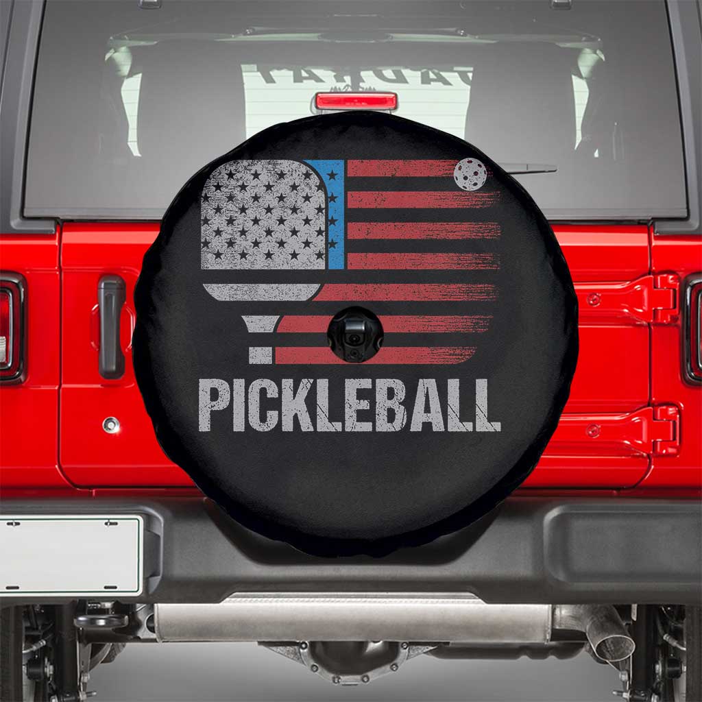 Pickleball Lover Vintage American Flag Spare Tire Cover 4th of July TS11 Black Print Your Wear