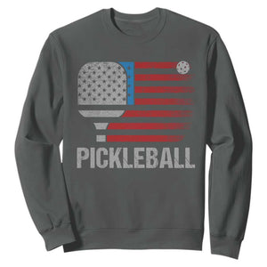 Pickleball Lover Vintage American Flag Sweatshirt 4th of July TS11 Dark Heather Print Your Wear
