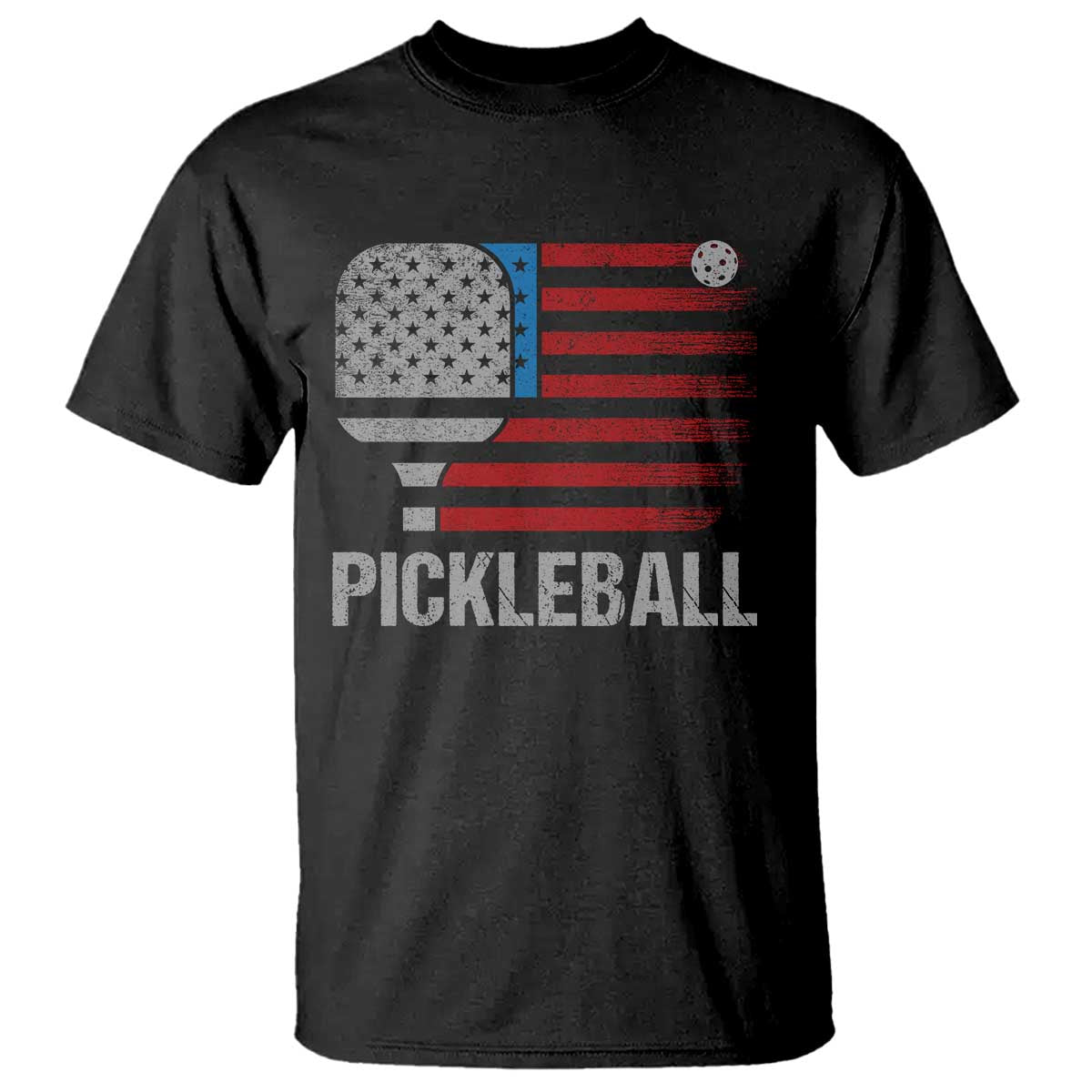 Pickleball Lover Vintage American Flag T Shirt 4th of July TS11 Black Print Your Wear