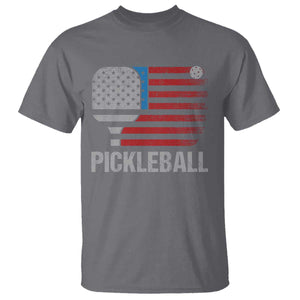 Pickleball Lover Vintage American Flag T Shirt 4th of July TS11 Charcoal Print Your Wear
