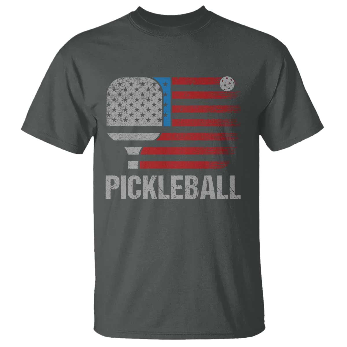 Pickleball Lover Vintage American Flag T Shirt 4th of July TS11 Dark Heather Print Your Wear