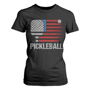 Pickleball Lover Vintage American Flag T Shirt For Women 4th of July TS11 Black Print Your Wear