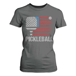 Pickleball Lover Vintage American Flag T Shirt For Women 4th of July TS11 Dark Heather Print Your Wear