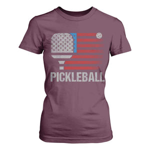 Pickleball Lover Vintage American Flag T Shirt For Women 4th of July TS11 Maroon Print Your Wear