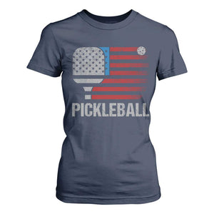 Pickleball Lover Vintage American Flag T Shirt For Women 4th of July TS11 Navy Print Your Wear
