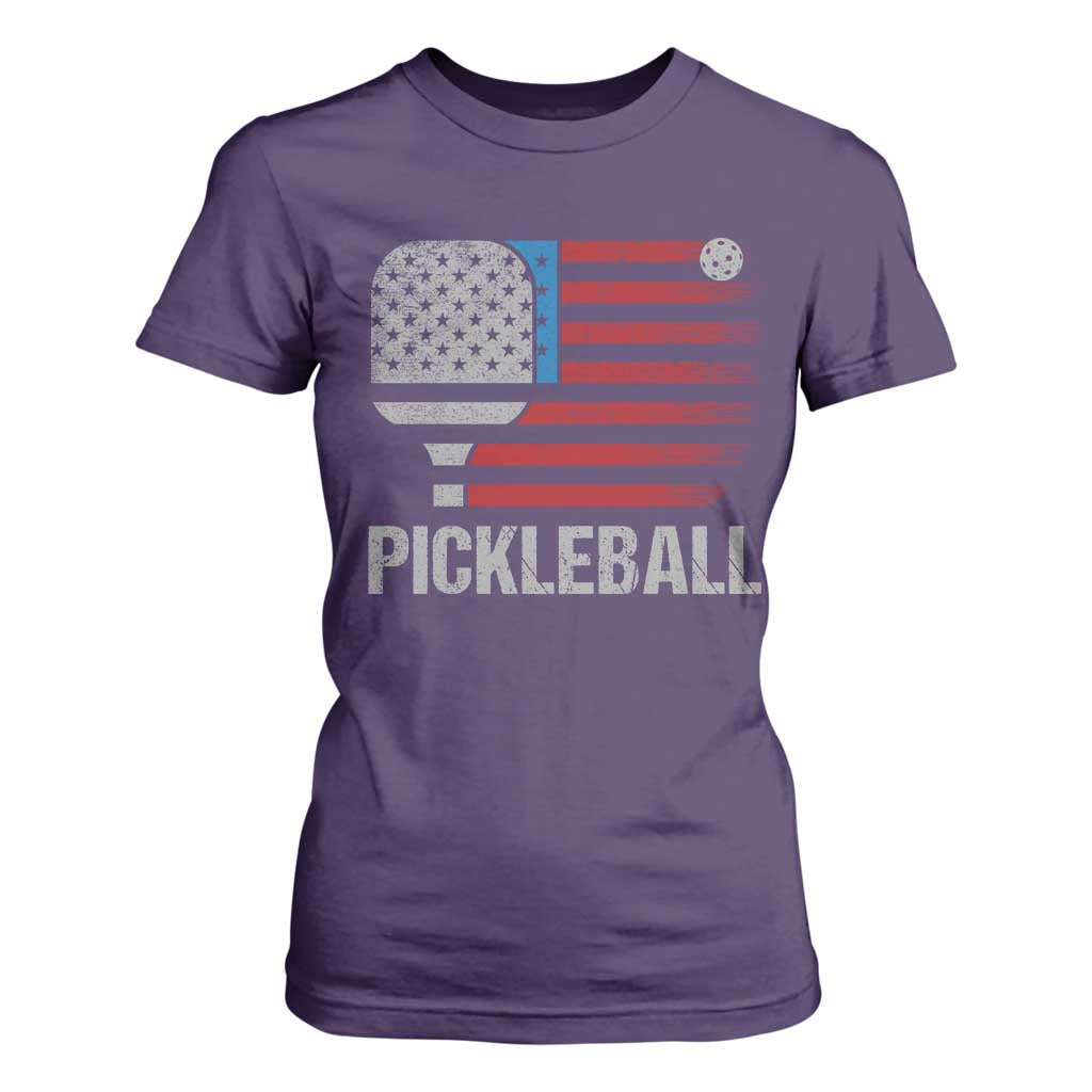 Pickleball Lover Vintage American Flag T Shirt For Women 4th of July TS11 Purple Print Your Wear