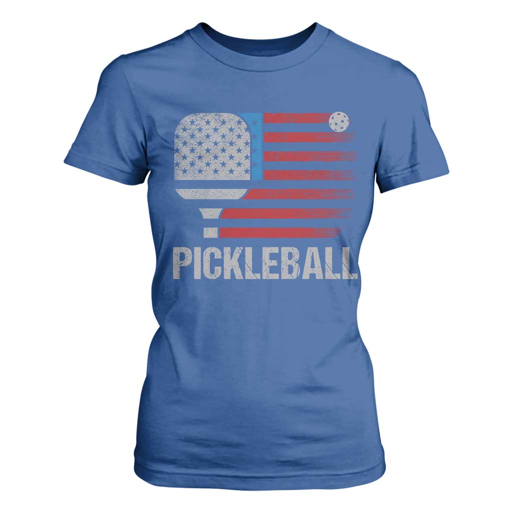 Pickleball Lover Vintage American Flag T Shirt For Women 4th of July TS11 Royal Blue Print Your Wear