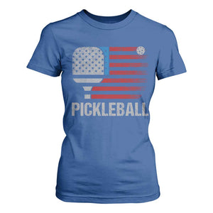 Pickleball Lover Vintage American Flag T Shirt For Women 4th of July TS11 Royal Blue Print Your Wear