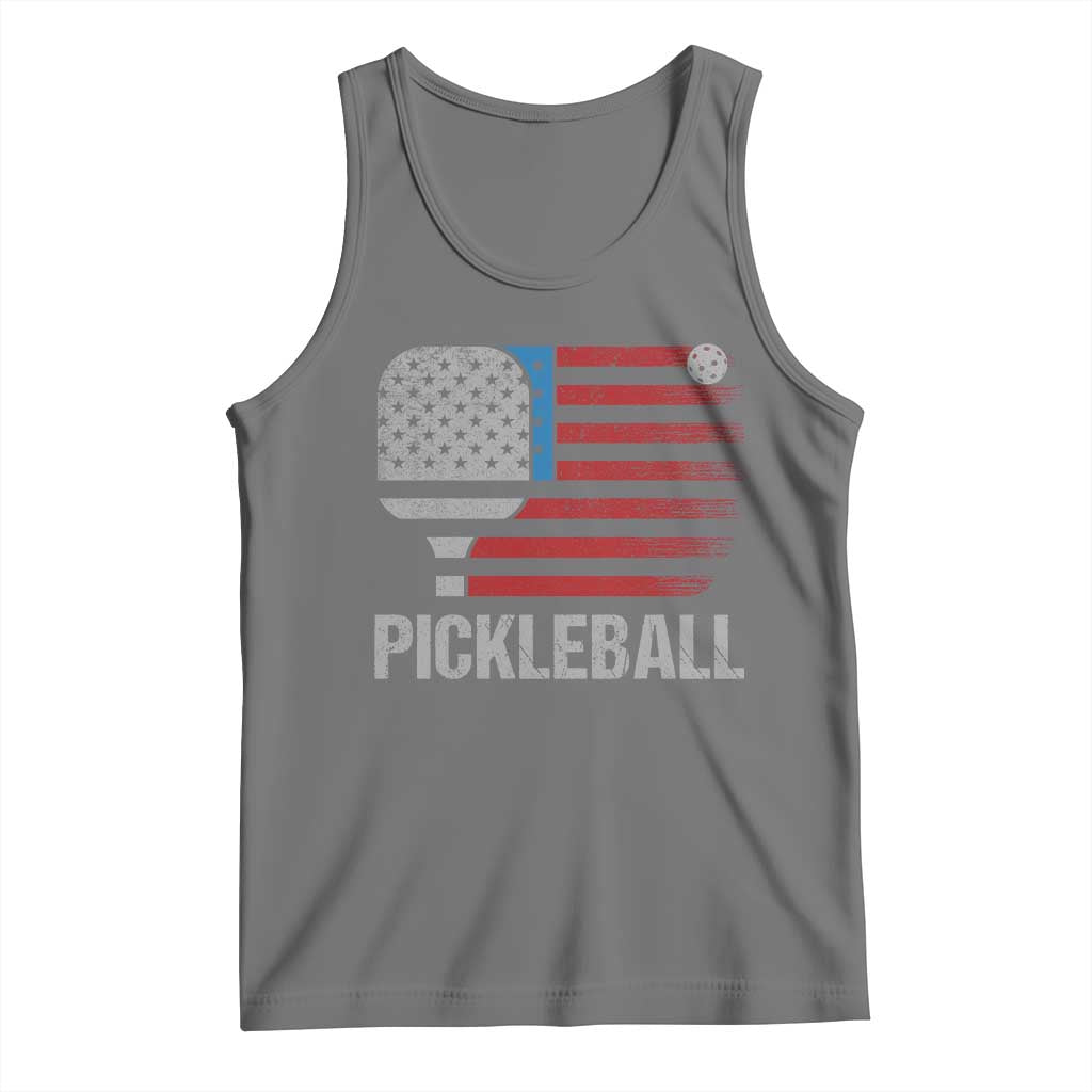 Pickleball Lover Vintage American Flag Tank Top 4th of July TS11 Black Heather Print Your Wear