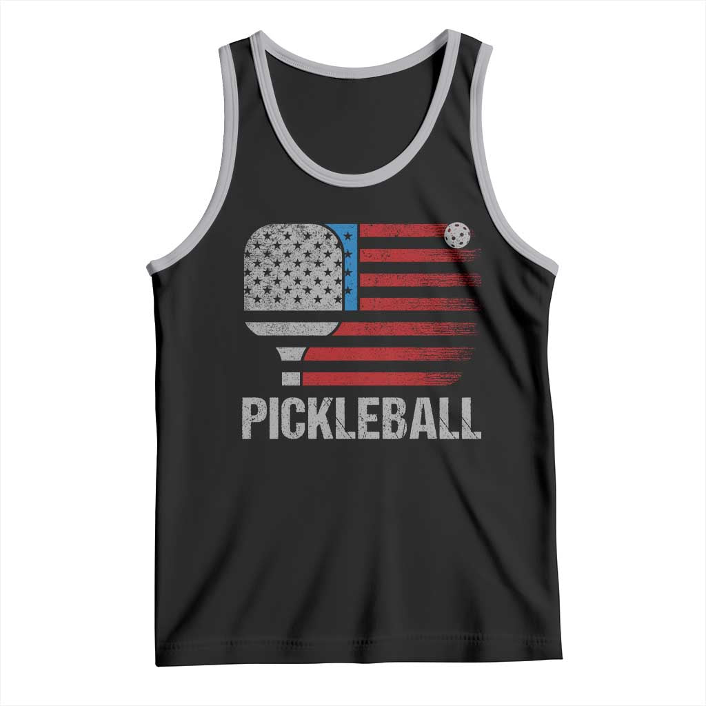 Pickleball Lover Vintage American Flag Tank Top 4th of July TS11 Black Athletic Heather Print Your Wear