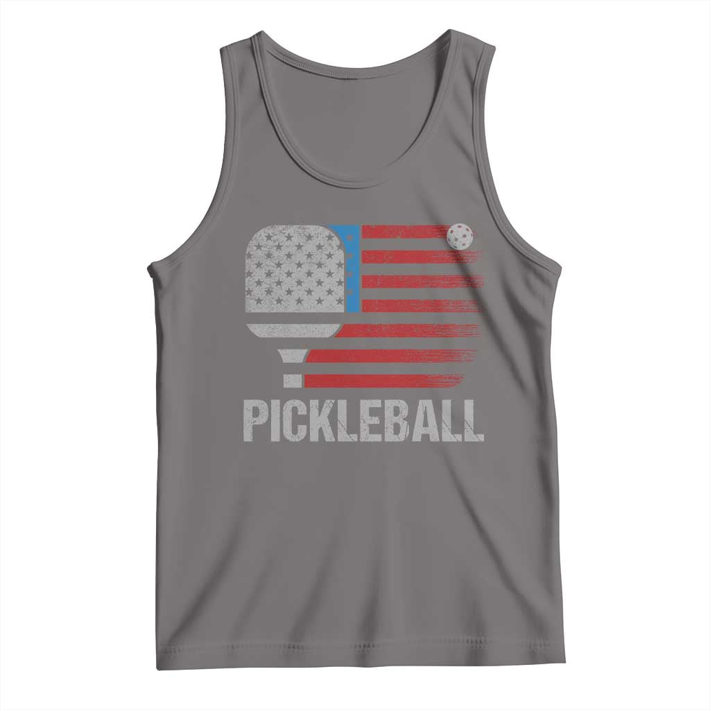 Pickleball Lover Vintage American Flag Tank Top 4th of July TS11 Deep Heather Print Your Wear