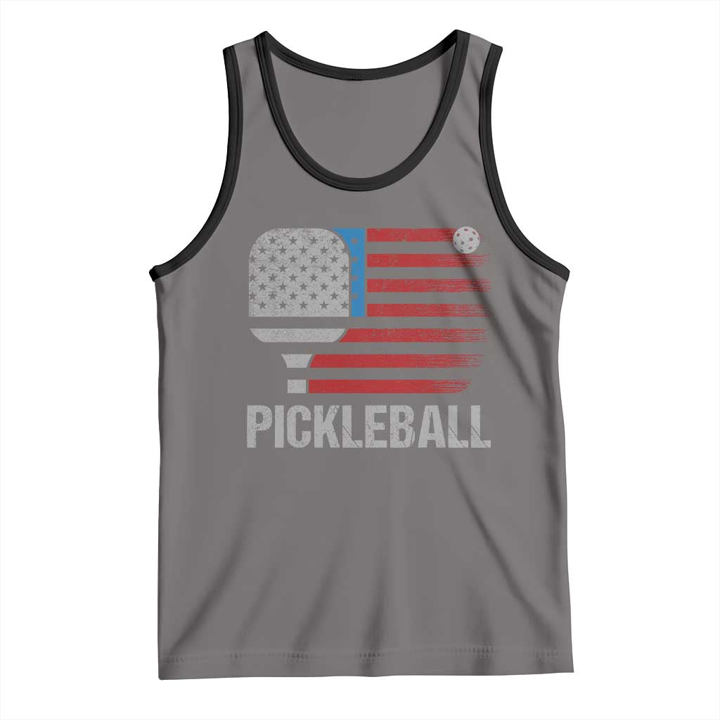Pickleball Lover Vintage American Flag Tank Top 4th of July TS11 Deep Heather Black Print Your Wear