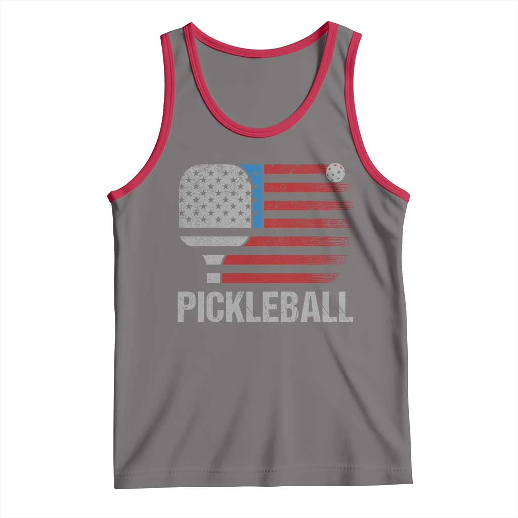Pickleball Lover Vintage American Flag Tank Top 4th of July TS11 Deep Heather Red Print Your Wear