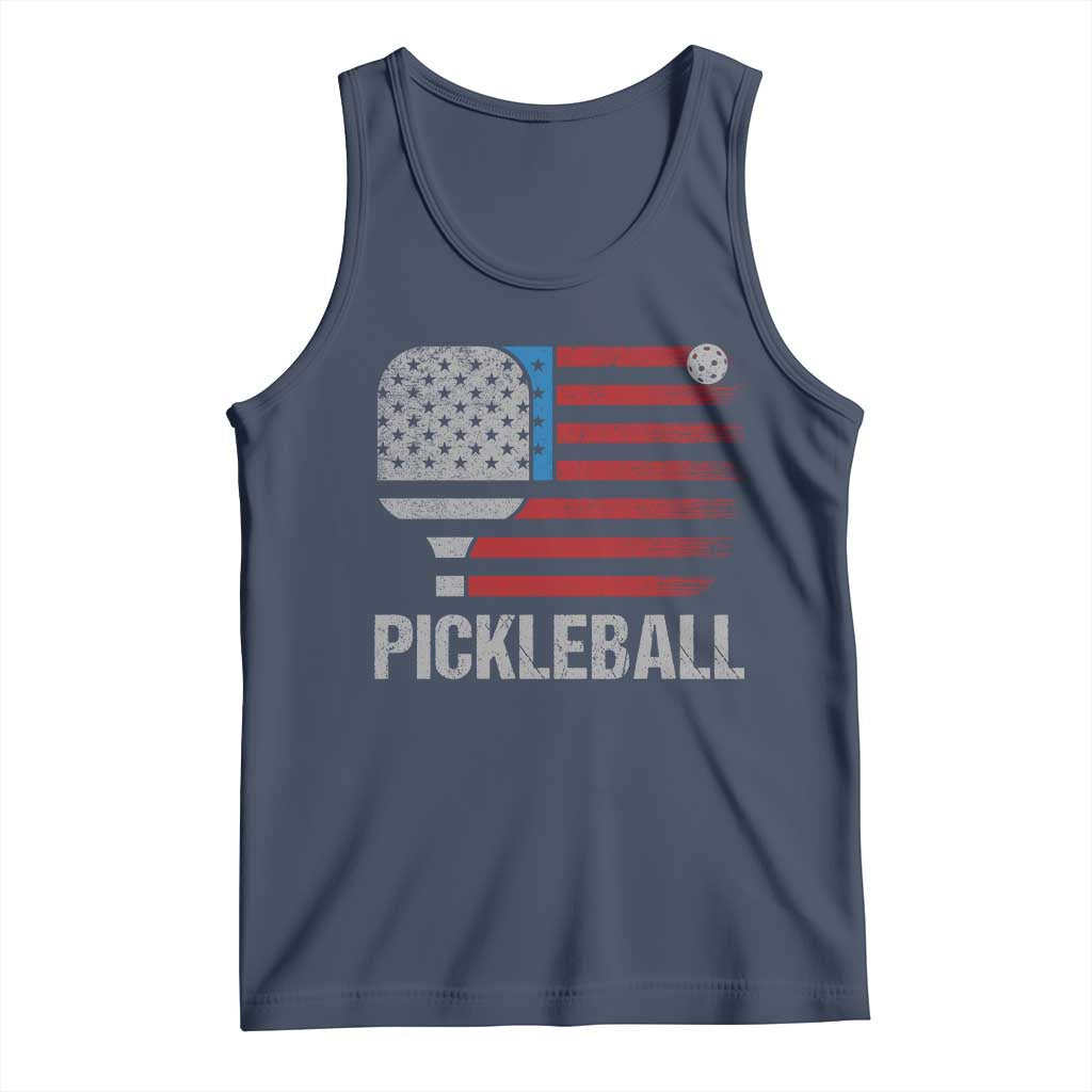 Pickleball Lover Vintage American Flag Tank Top 4th of July TS11 Navy Print Your Wear