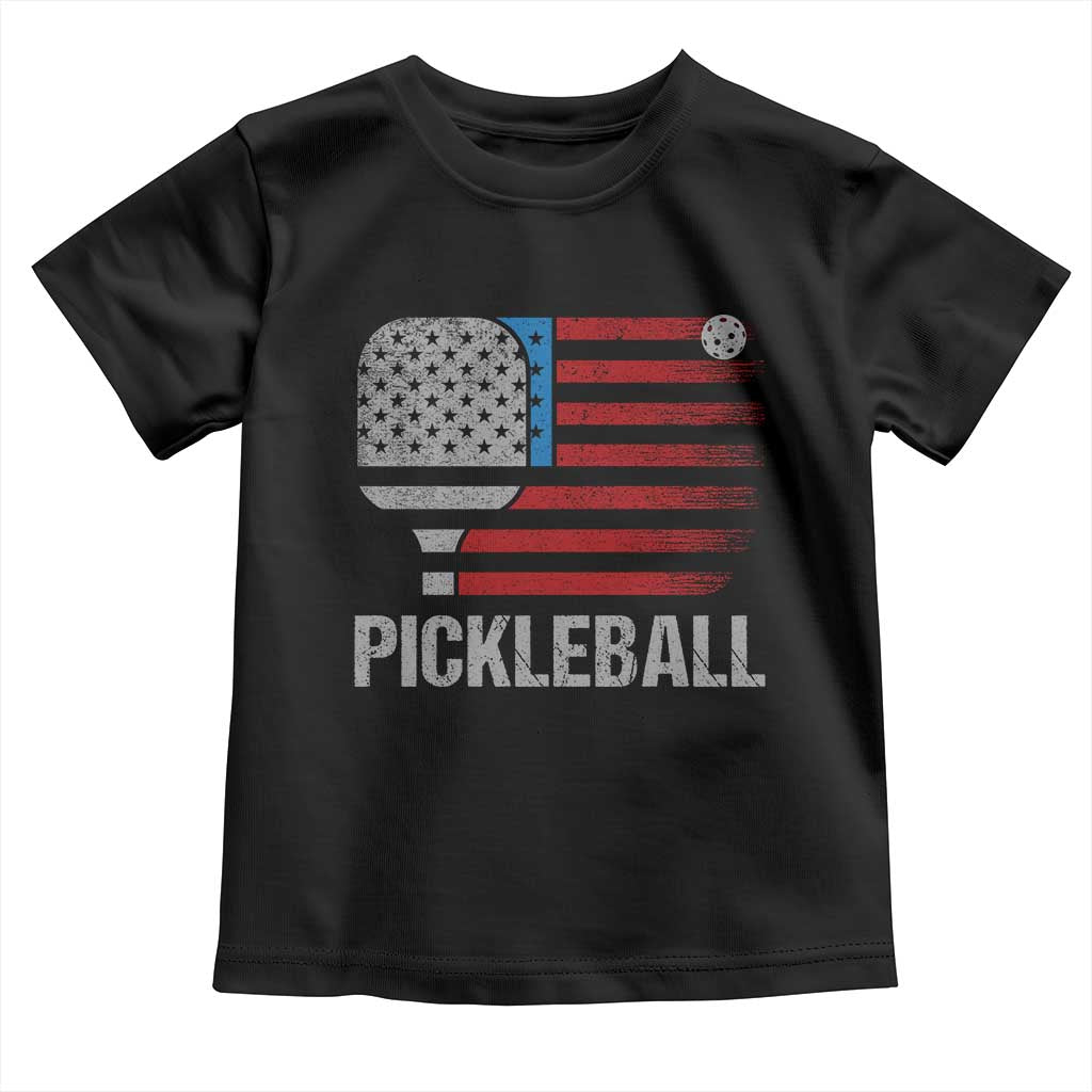 Pickleball Lover Vintage American Flag Toddler T Shirt 4th of July TS11 Black Print Your Wear