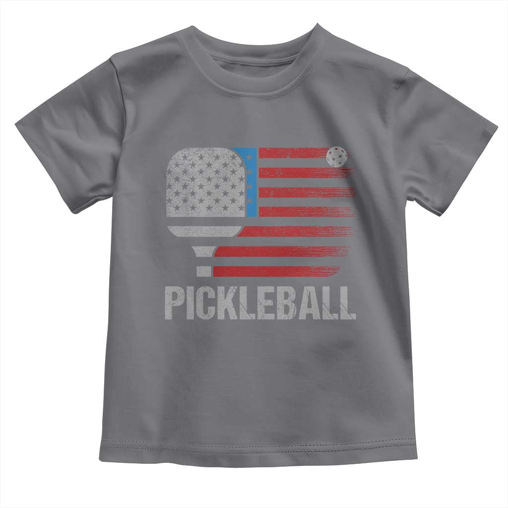 Pickleball Lover Vintage American Flag Toddler T Shirt 4th of July TS11 Charcoal Print Your Wear