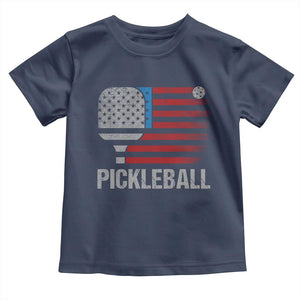 Pickleball Lover Vintage American Flag Toddler T Shirt 4th of July TS11 Navy Print Your Wear