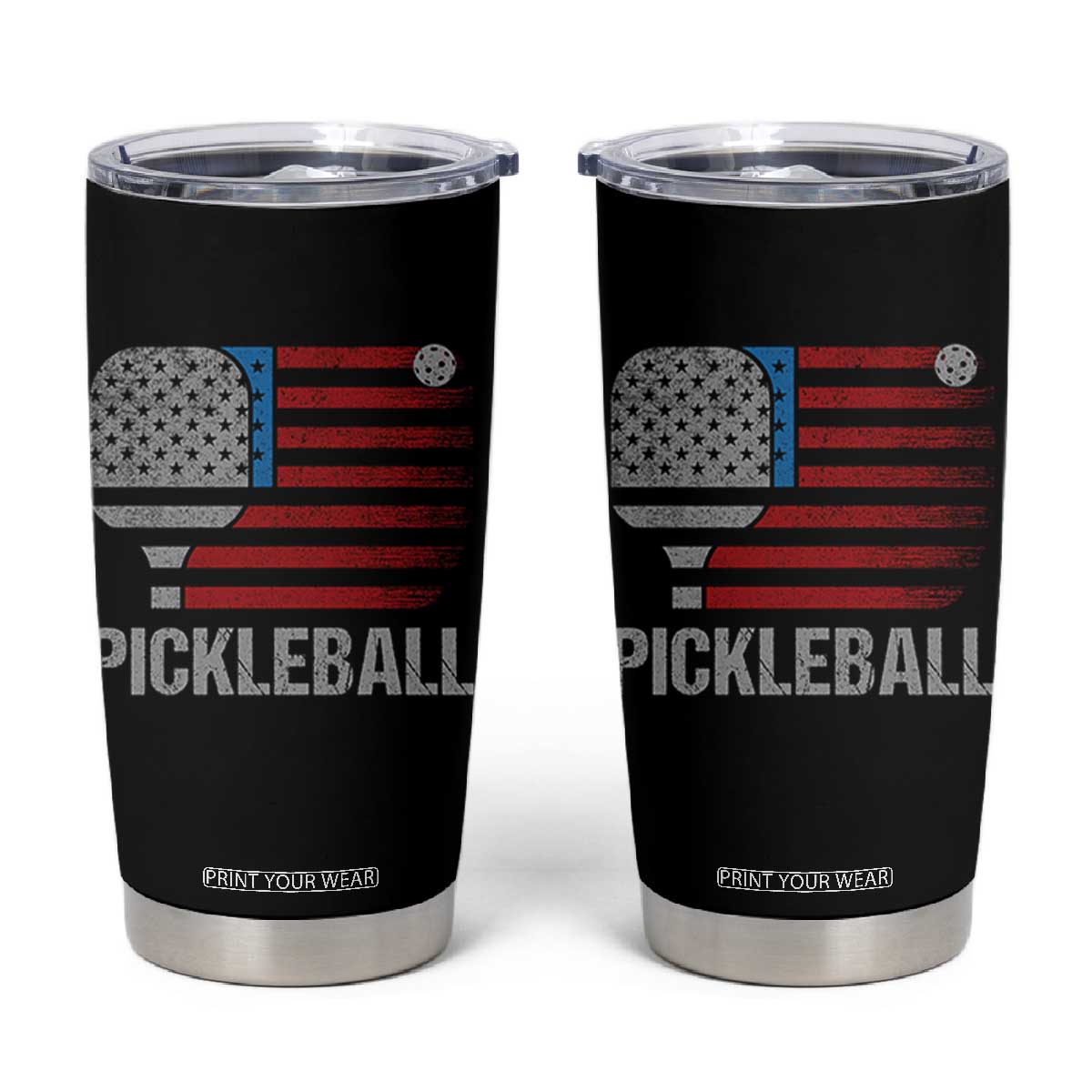 Pickleball Lover Vintage American Flag Tumbler Cup 4th of July TS11 Black Print Your Wear