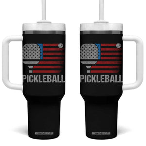 Pickleball Lover Vintage American Flag Tumbler With Handle 4th of July TS11 One Size: 40 oz Black Print Your Wear