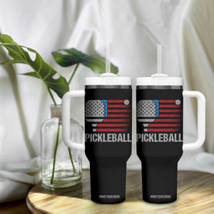 Pickleball Lover Vintage American Flag Tumbler With Handle 4th of July TS11 Print Your Wear