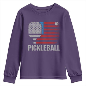 Pickleball Lover Vintage American Flag Youth Sweatshirt 4th of July TS11 Purple Print Your Wear