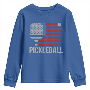 Pickleball Lover Vintage American Flag Youth Sweatshirt 4th of July TS11 Royal Blue Print Your Wear