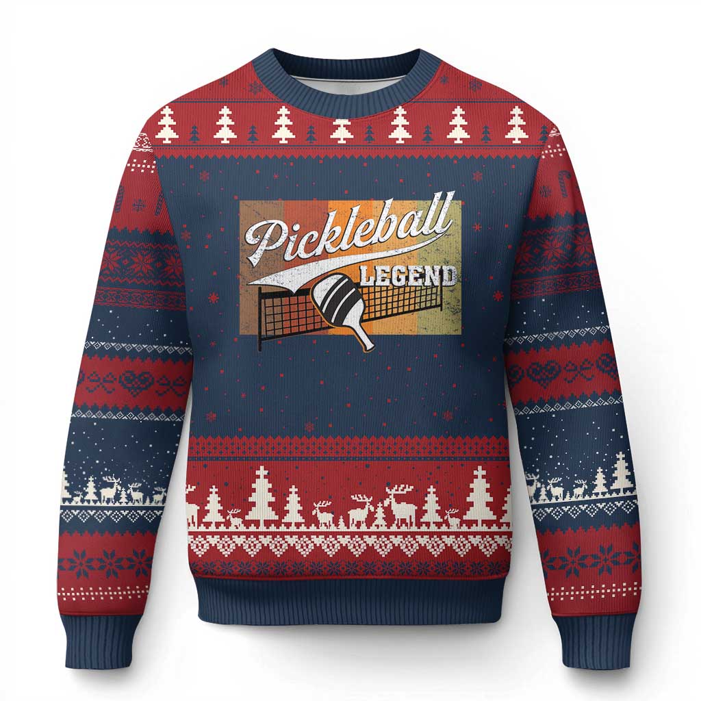 Funny Pickleball Legend Ugly Christmas Sweater Pickleball Player Retro Sport Lover TS11 Navy Red Print Your Wear