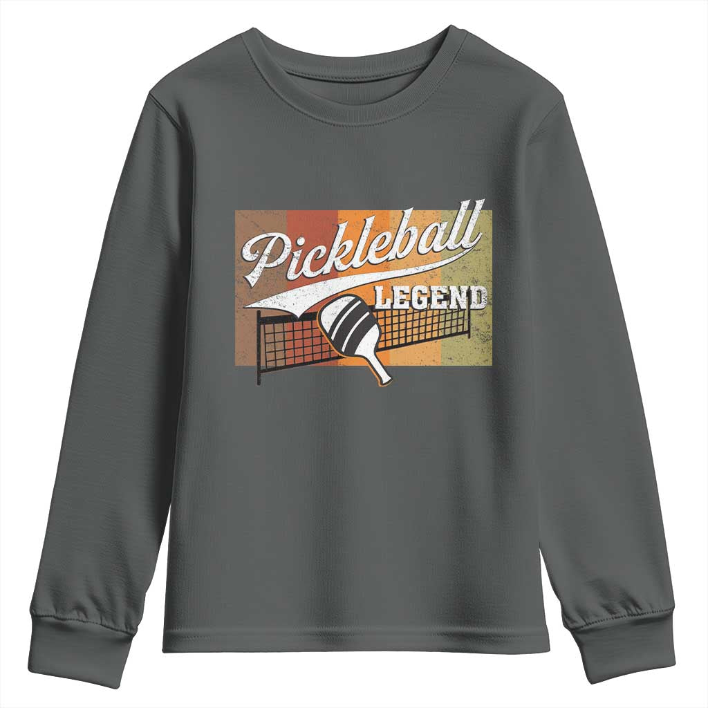 Funny Pickleball Legend Youth Sweatshirt Pickleball Player Retro Sport Lover TS11 Dark Heather Print Your Wear