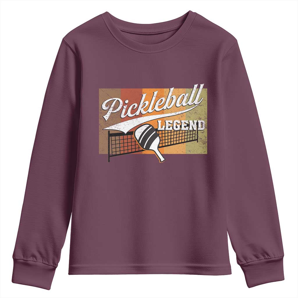 Funny Pickleball Legend Youth Sweatshirt Pickleball Player Retro Sport Lover TS11 Maroon Print Your Wear