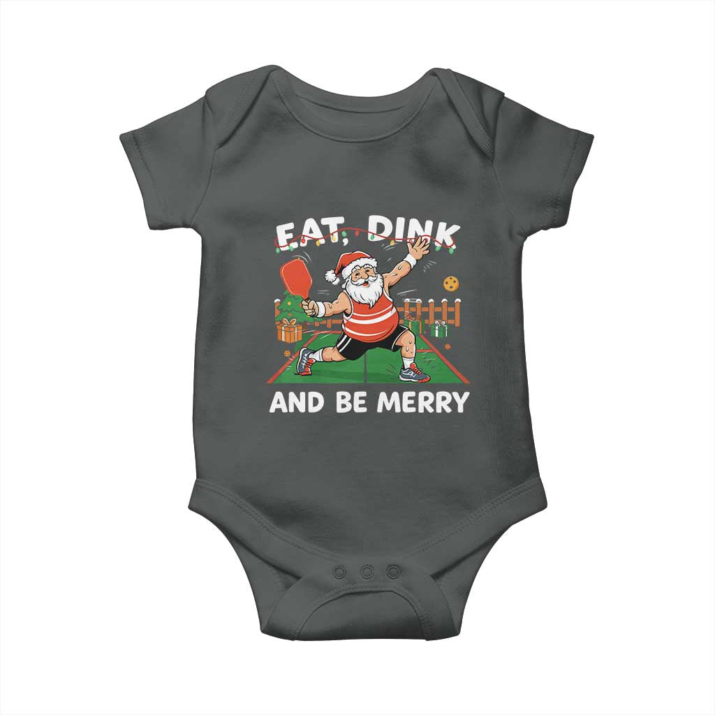 Funny Christmas Pickleball Baby Onesie Eat Dink And Be Merry Xmas Santa TS11 Dark Heather Print Your Wear