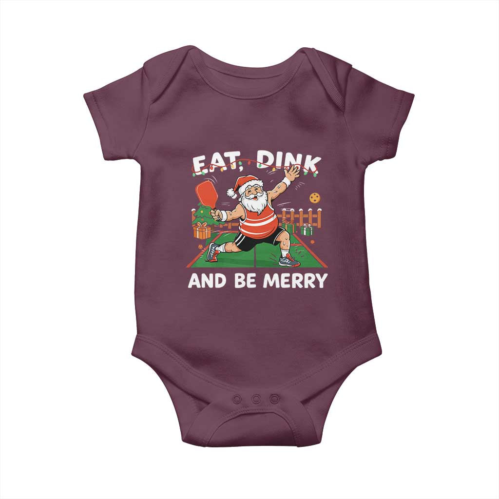 Funny Christmas Pickleball Baby Onesie Eat Dink And Be Merry Xmas Santa TS11 Maroon Print Your Wear