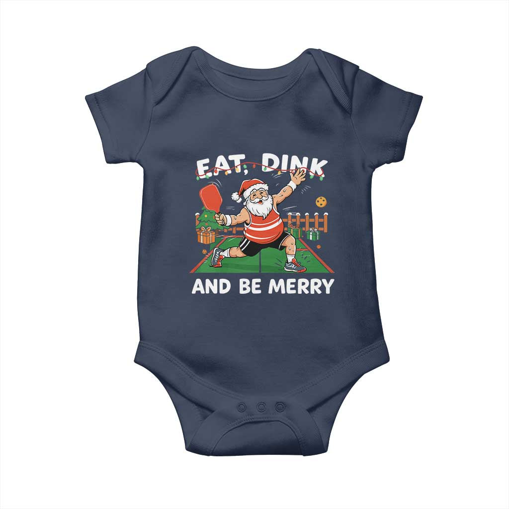 Funny Christmas Pickleball Baby Onesie Eat Dink And Be Merry Xmas Santa TS11 Navy Print Your Wear