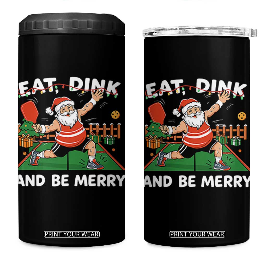 Funny Christmas Pickleball 4 in 1 Can Cooler Tumbler Eat Dink And Be Merry Xmas Santa TS11 One Size: 16 oz Black Print Your Wear