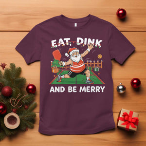 Funny Christmas Pickleball T Shirt Eat Dink And Be Merry Xmas Santa TS11 Maroon Print Your Wear