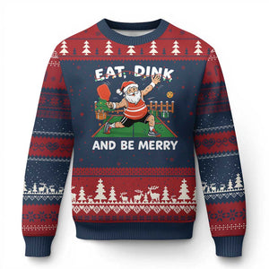 Funny Xmas Pickleball Ugly Christmas Sweater Eat Dink And Be Merry Xmas Santa TS11 Navy Red Print Your Wear
